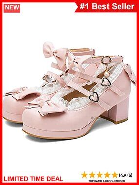 Mid Block Heel Mary Jane Pumps with Bow Ankle Strap Platform
